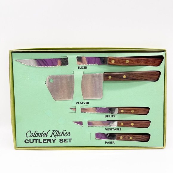 Vintage Hanford Forge Colonial Kitchen Stainless Steel Cutlery Set In Box Japan - Picture 1 of 12